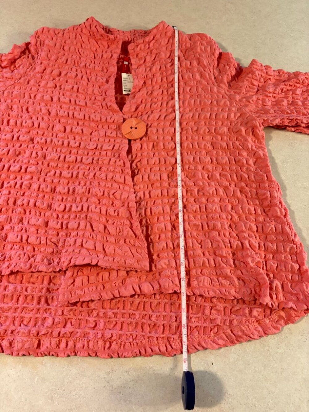 IC by Connie K XL Crinkle Puckered Cotton Jacket 1 Button Hi-lo Hem Coral NWT - Picture 9 of 9